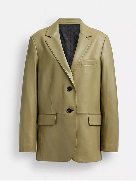 Coach Jackets & Blazers - Coach Green Lambskin Leather Blazer Oversized Jacket Small New With Tags CQ220